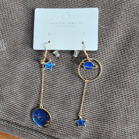 NWT Amazon Fashion Jewelry Blue/Gold Drop Dangle Earrings - Picture 6 of 10